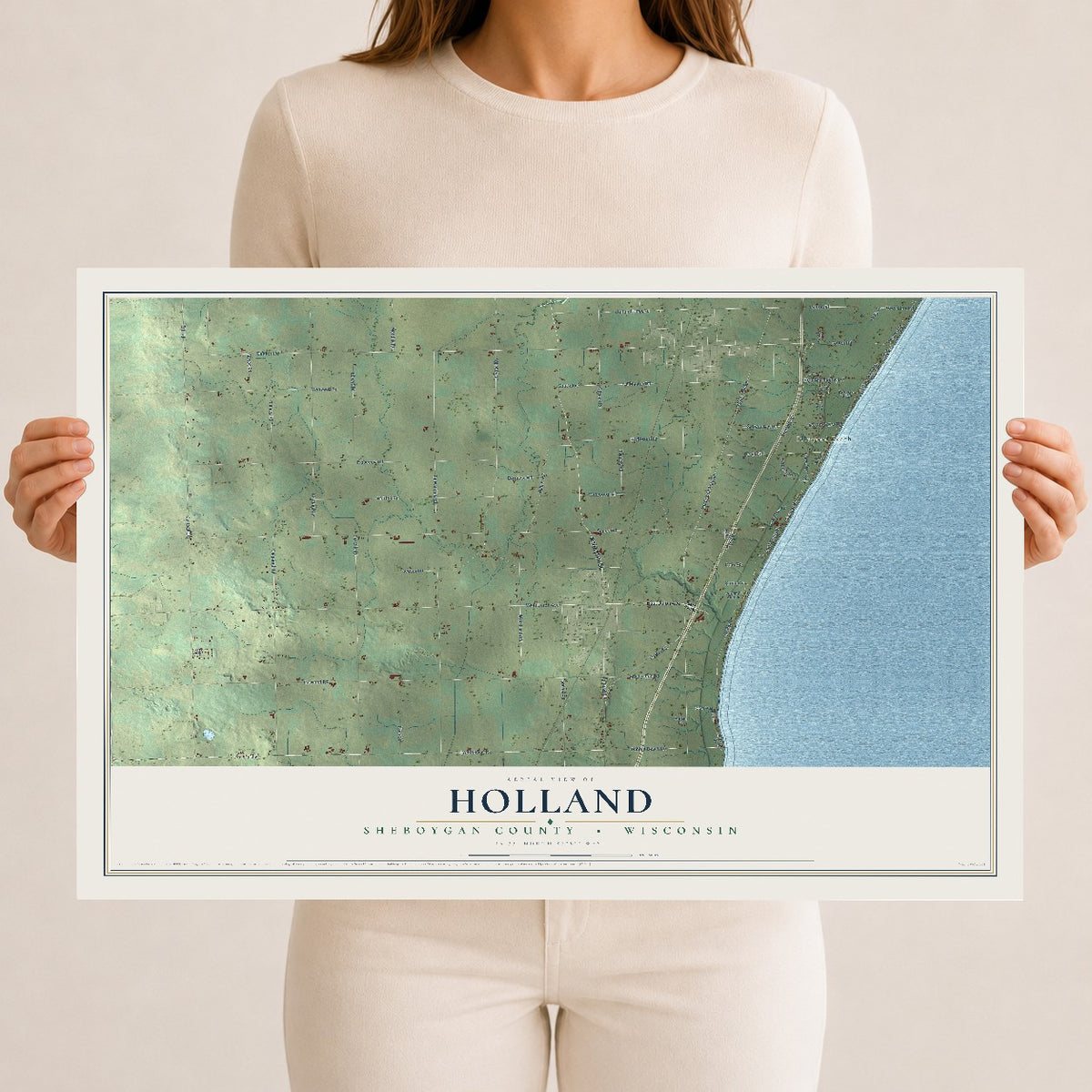 Map of Holland, Sheboygan County, Wisconsin, 12 x 18 inch unframed archival matte print