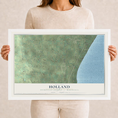 Map of Holland, Sheboygan County, Wisconsin, 12 x 18 inch print in a white wood frame