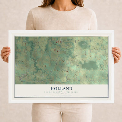 Map of Holland, Brown County, Wisconsin, 12 x 18 inch print in a white wood frame