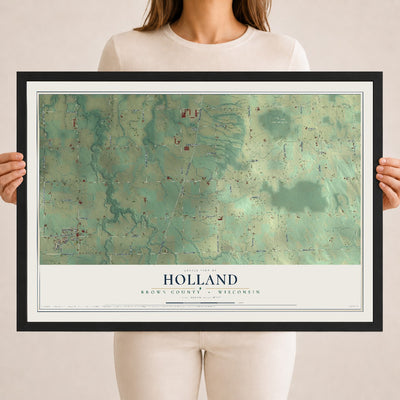 Map of Holland, Brown County, Wisconsin, 18 x 24 inch print in a black wood frame