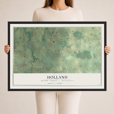 Map of Holland, Brown County, Wisconsin, 24 x 36 inch print in a black wood frame