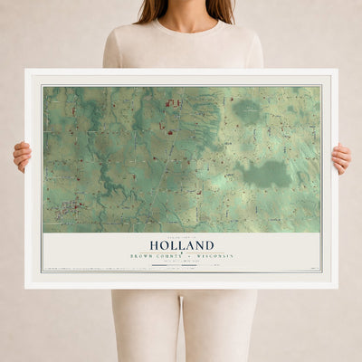 Map of Holland, Brown County, Wisconsin, 24 x 36 inch print in a white wood frame