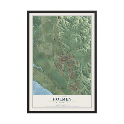 Map of Holmen, Wisconsin, 12 x 18 inch print in a black wood frame