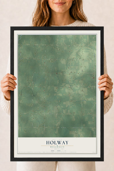 Map of Holway, Wisconsin, 18 x 24 inch print in a black wood frame