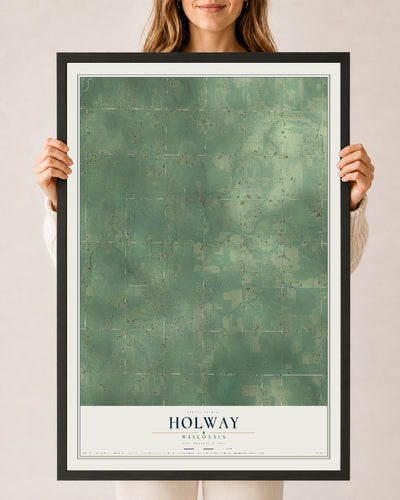 Map of Holway, Wisconsin, 24 x 36 inch print in a black wood frame