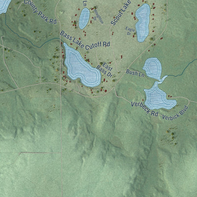 Second close-up of the map of Homestead, Wisconsin print showing more streets and buildings