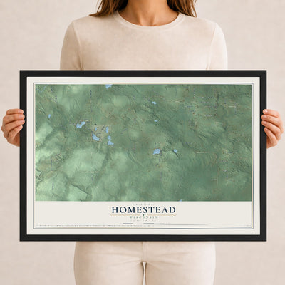Map of Homestead, Wisconsin, 12 x 18 inch print in a black wood frame