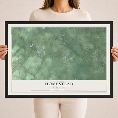 Map of Homestead, Wisconsin, 18 x 24 inch print in a black wood frame