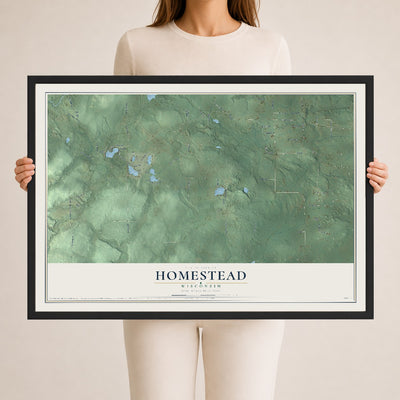 Map of Homestead, Wisconsin, 24 x 36 inch print in a black wood frame