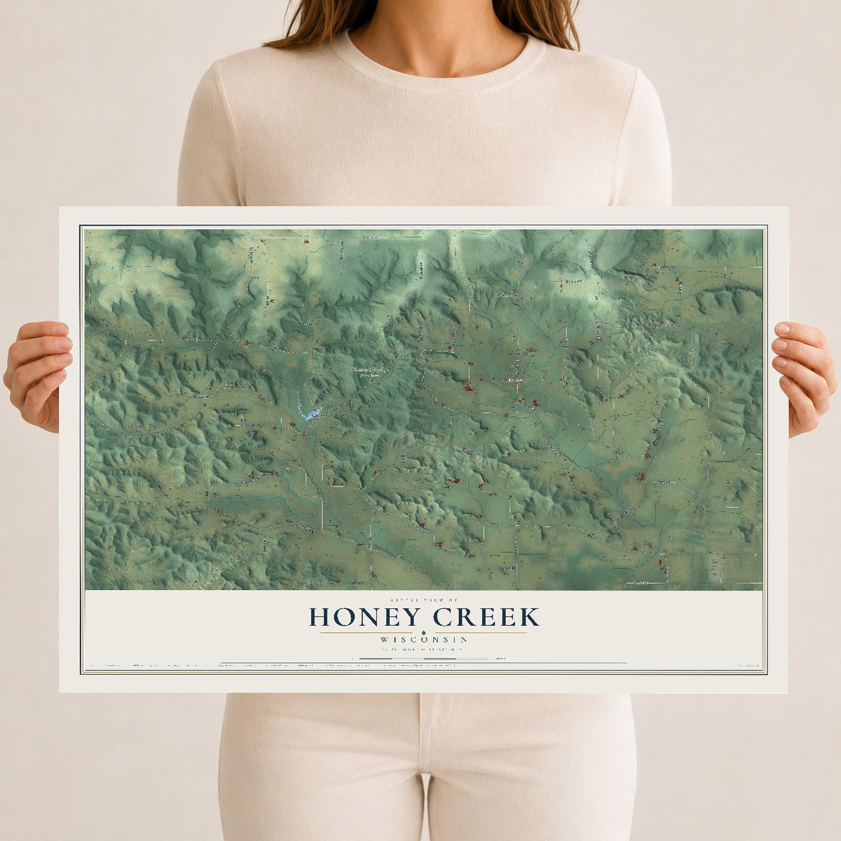 Map of Honey Creek, Wisconsin, 12 x 18 inch unframed archival matte print