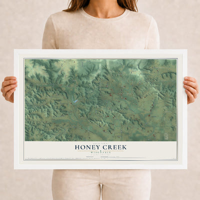 Map of Honey Creek, Wisconsin, 12 x 18 inch print in a white wood frame