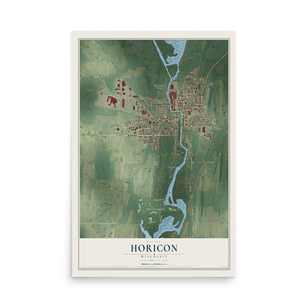 Map of Horicon, Wisconsin, 12 x 18 inch unframed archival matte print