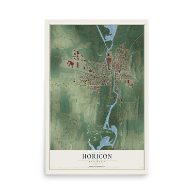 Map of Horicon, Wisconsin, 12 x 18 inch unframed archival matte print