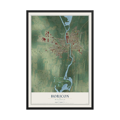 Map of Horicon, Wisconsin, 12 x 18 inch print in a black wood frame