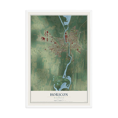 Map of Horicon, Wisconsin, 12 x 18 inch print in a white wood frame