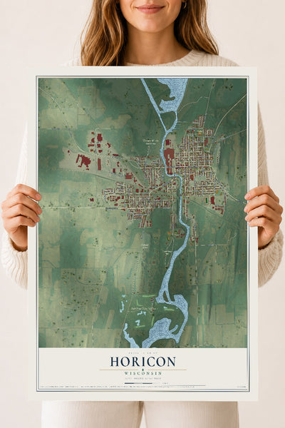 Map of Horicon, Wisconsin, 18 x 24 inch unframed archival matte print