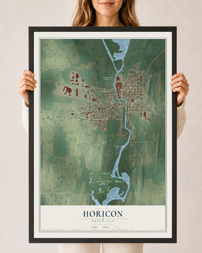 Map of Horicon, Wisconsin, 24 x 36 inch print in a black wood frame