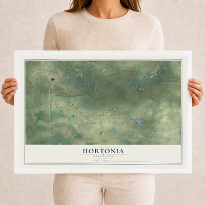 Map of Hortonia, Wisconsin, 12 x 18 inch print in a white wood frame