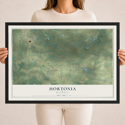 Map of Hortonia, Wisconsin, 18 x 24 inch print in a black wood frame