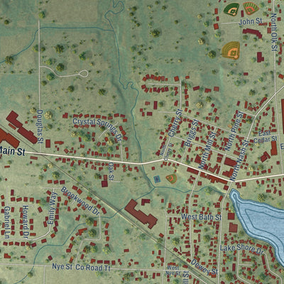 Close-up of the map of Hortonville, Wisconsin print showing street and building detail
