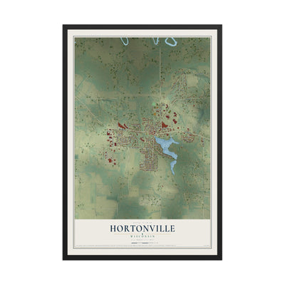 Map of Hortonville, Wisconsin, 12 x 18 inch print in a black wood frame