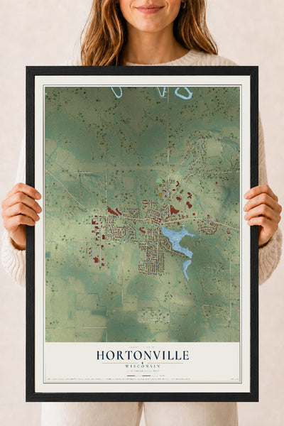 Map of Hortonville, Wisconsin, 18 x 24 inch print in a black wood frame