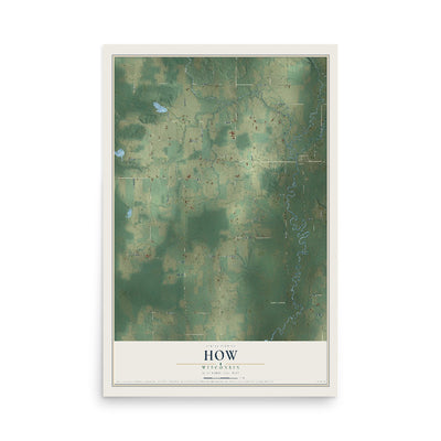 Map of How, Wisconsin, 12 x 18 inch unframed archival matte print