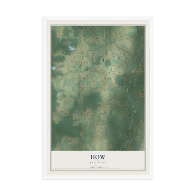 Map of How, Wisconsin, 12 x 18 inch print in a white wood frame