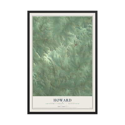 Map of Howard, Chippewa County, Wisconsin, 12 x 18 inch print in a black wood frame