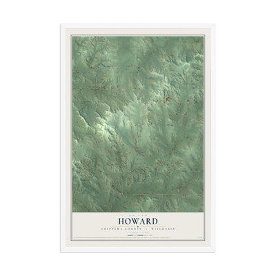 Map of Howard, Chippewa County, Wisconsin, 12 x 18 inch print in a white wood frame