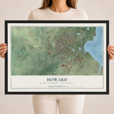 Map of Howard, Brown County, Wisconsin, 18 x 24 inch print in a black wood frame