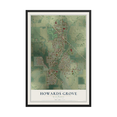 Map of Howards Grove, Wisconsin, 12 x 18 inch print in a black wood frame