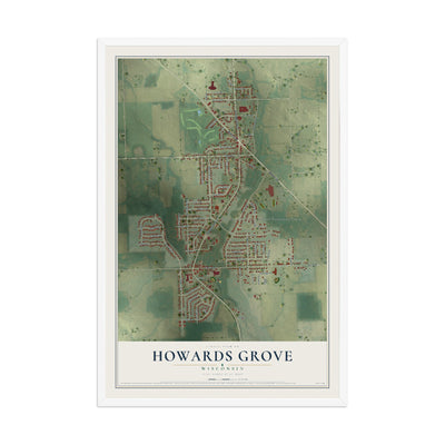 Map of Howards Grove, Wisconsin, 12 x 18 inch print in a white wood frame
