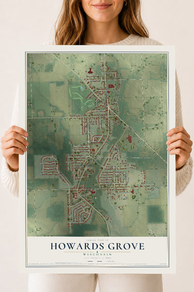 Map of Howards Grove, Wisconsin, 18 x 24 inch unframed archival matte print