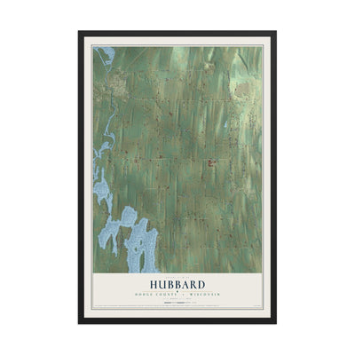 Map of Hubbard, Dodge County, Wisconsin, 12 x 18 inch print in a black wood frame