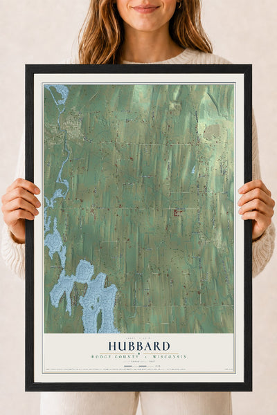 Map of Hubbard, Dodge County, Wisconsin, 18 x 24 inch print in a black wood frame