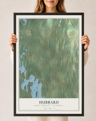Map of Hubbard, Dodge County, Wisconsin, 24 x 36 inch print in a black wood frame