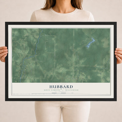 Map of Hubbard, Rusk County, Wisconsin, 18 x 24 inch print in a black wood frame