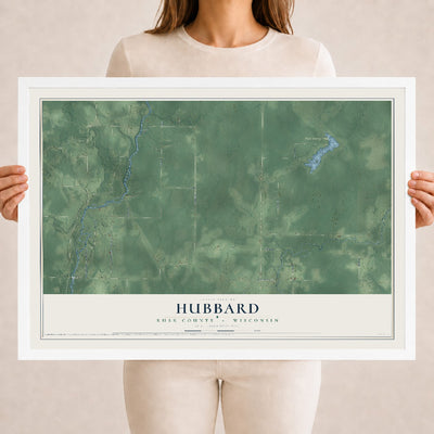 Map of Hubbard, Rusk County, Wisconsin, 18 x 24 inch print in a white wood frame