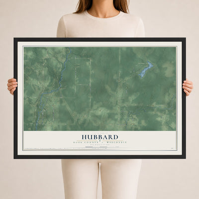 Map of Hubbard, Rusk County, Wisconsin, 24 x 36 inch print in a black wood frame
