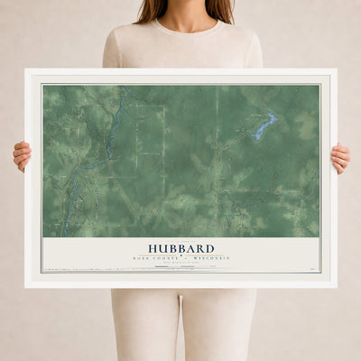 Map of Hubbard, Rusk County, Wisconsin, 24 x 36 inch print in a white wood frame