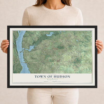 Map of the Town of Hudson, Wisconsin, 12 x 18 inch print in a black wood frame