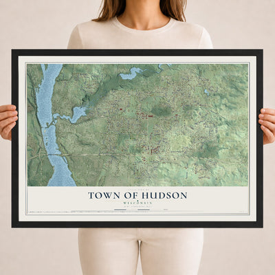 Map of the Town of Hudson, Wisconsin, 18 x 24 inch print in a black wood frame