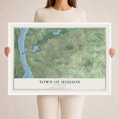 Map of the Town of Hudson, Wisconsin, 24 x 36 inch print in a white wood frame