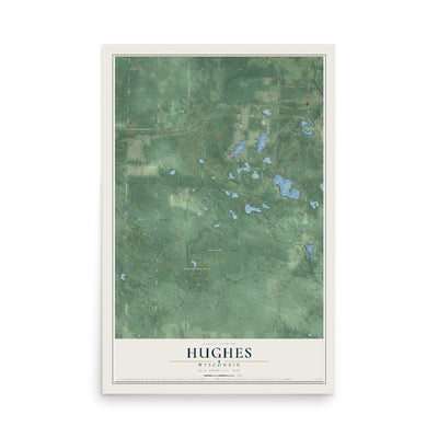 Map of Hughes, Wisconsin, 12 x 18 inch unframed archival matte print