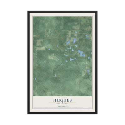 Map of Hughes, Wisconsin, 12 x 18 inch print in a black wood frame