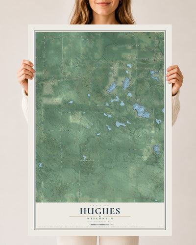 Map of Hughes, Wisconsin, 24 x 36 inch unframed archival matte print