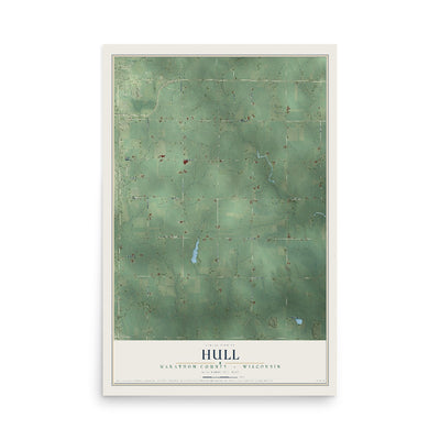 Map of Hull, Marathon County, Wisconsin, 12 x 18 inch unframed archival matte print