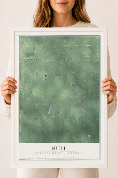 Map of Hull, Marathon County, Wisconsin, 18 x 24 inch print in a white wood frame