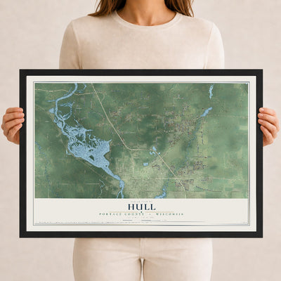 Map of Hull, Portage County, Wisconsin, 12 x 18 inch print in a black wood frame